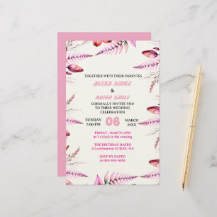 Roze Elegante Gouden Trouw Uitnodiging , Wit Briefpapier