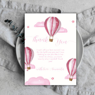 Roze Elegante Hete Luchtballon Meisje Baby shower Bedankkaart