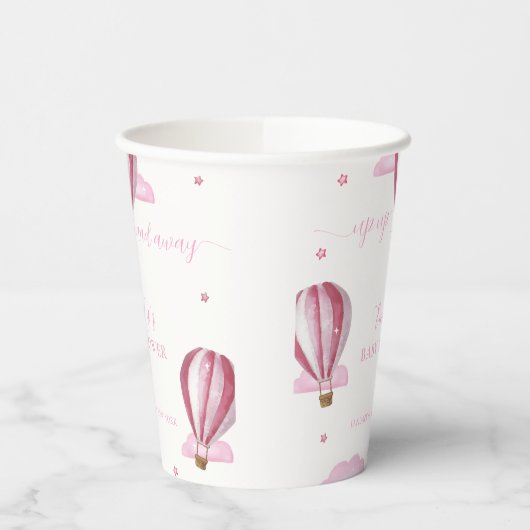 Roze Elegante Hete Luchtballon Meisje Baby shower Papieren Bekers (Links)