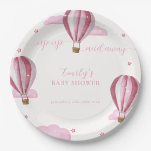 Roze Elegante Hete Luchtballon Meisje Baby shower Papieren Bordje