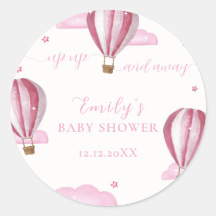 Roze Elegante Hete Luchtballon Meisje Baby shower Ronde Sticker