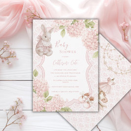 Roze Elegante Hortensia Vintage Konijn Baby Kaart