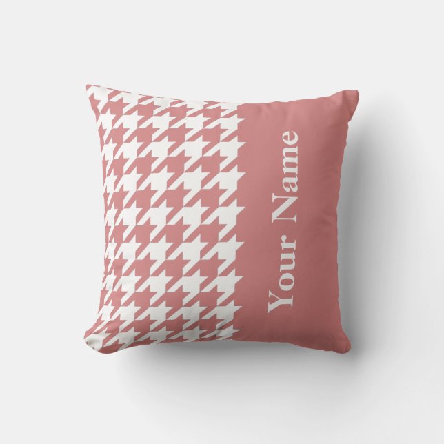 Roze Elegante Houndstooth met naam Kussen (Voorkant)