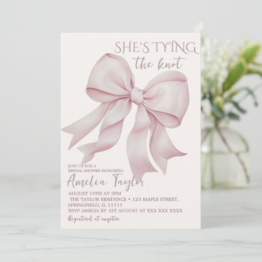 Roze Elegante Huwelijks Knoop Boog Bruidsfeest Kaart (Staand voorkant)