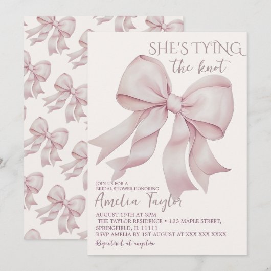 Roze Elegante Huwelijks Knoop Boog Bruidsfeest Kaart (Voorkant / Achterkant)