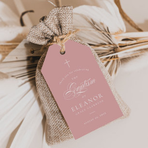 Roze Elegante Kalligrafie Doop Dank U Favor Cadeaulabel