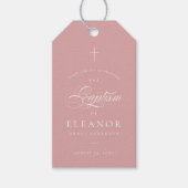 Roze Elegante Kalligrafie Doop Dank U Favor Cadeaulabel (Voorkant)