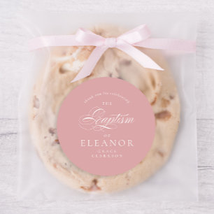 Roze Elegante Kalligrafie Doop Dank u Ronde Sticker