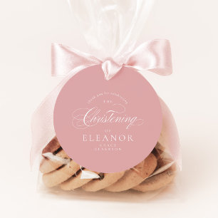 Roze Elegante kalligrafie doopsel dank u Bedankjes Labels