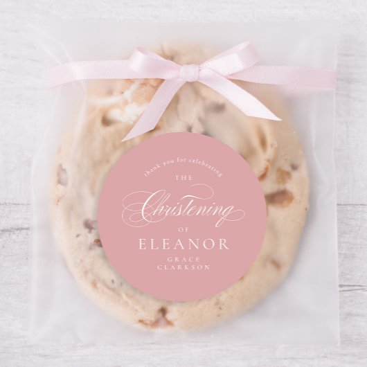 Roze Elegante kalligrafie doopsel dank u Ronde Sticker