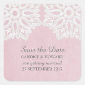 Roze elegante kant Opslaan de Stickers Datum (Voorkant)