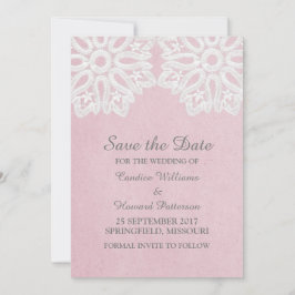 Roze elegante kant sparen de Datum uitnodigen Save The Date