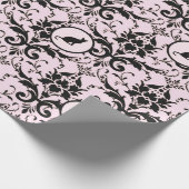 Roze Elegante Kat Damask Patroon Cadeaupapier (Hoek)