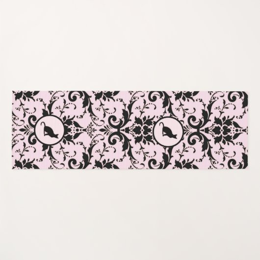 Roze Elegante Kat Damask Patroon Yogamat (Voorkant (horizontaal))