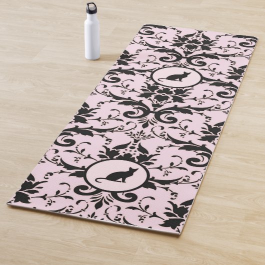 Roze Elegante Kat Damask Patroon Yogamat (In situ)