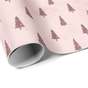 Roze Elegante Kerstbomen Cadeau Cadeaupapier
