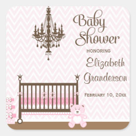 Roze elegante kinderkamer baby meisje douche stick vierkante sticker