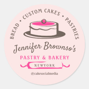 Roze Elegante Klasse Bakkerij Gebak Chef Cake Ronde Sticker