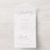 Roze elegante klassieke kalligrafie oude bruiloft all in one uitnodiging (Binnen)