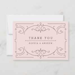 Roze elegante moderne klassieke bruiloft bedankkaart