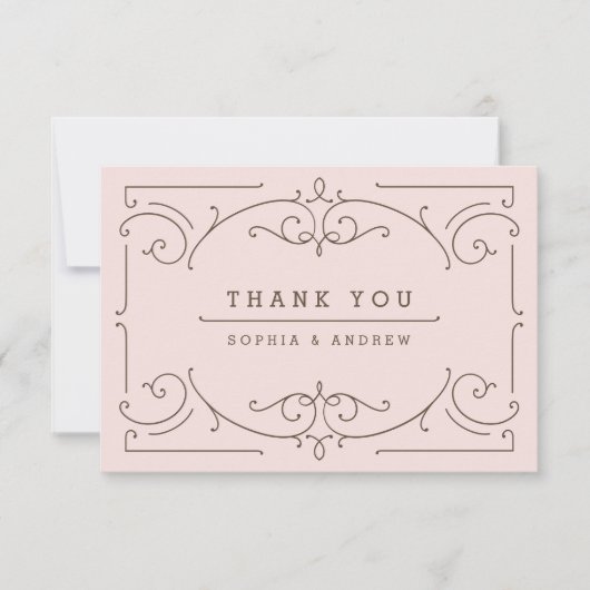 Roze elegante moderne klassieke bruiloft bedankkaart (Voorkant)