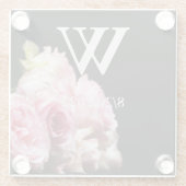 Roze Elegante Monogram Bloem Glas Onderzetter Glazen Onderzetter (Achterkant)