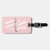 Roze Elegante Monogram Naam Bagagelabel (Voorkant horizontaal)