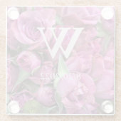 Roze Elegante Monogramrozen Glas Onderzetter (Achterkant)