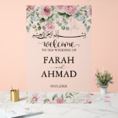 Roze Elegante Moslim Islamitische Huwelijksingang  Acryl Bord (Huwelijk)