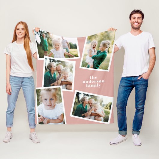 Roze elegante multi foto familie home decor cadeau fleece deken (In situ)