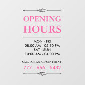 Roze Elegante Openingstijden Kleine Zakelijke Numm Raamsticker (Vel)