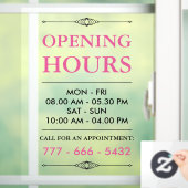 Roze Elegante Openingstijden Kleine Zakelijke Numm Raamsticker (Huis)