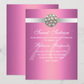 Roze Elegante Parel Sweet 16 Verjaardag Uitnodigin Kaart (Voorkant / Achterkant)
