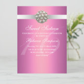 Roze Elegante Parel Sweet 16 Verjaardag Uitnodigin Kaart (Staand voorkant)