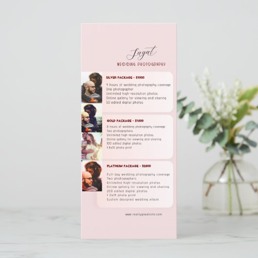 Roze Elegante Peach Trouwfotografie prijslijst (Staand voorkant)