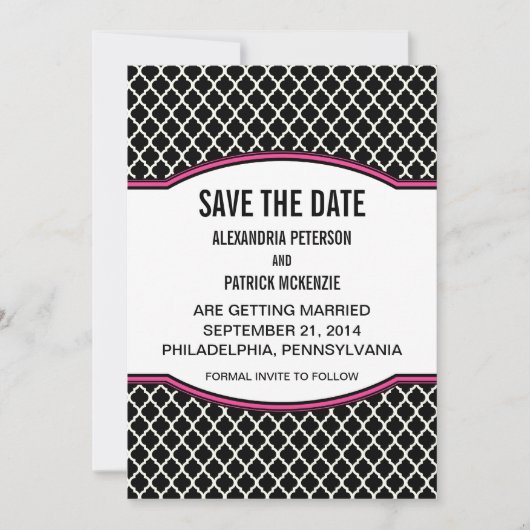 Roze Elegante Quatrefoil Save the Date Uitnodiging (Voorkant)
