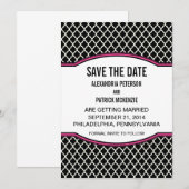 Roze Elegante Quatrefoil Save the Date Uitnodiging (Voorkant / Achterkant)