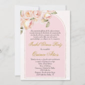 Roze elegante Quince uitnodiging in het Spaans (Voorkant)