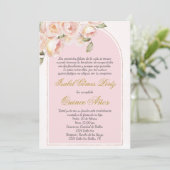 Roze elegante Quince uitnodiging in het Spaans (Staand voorkant)