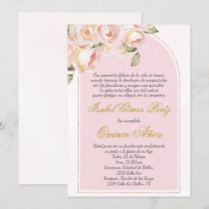 Roze elegante Quince uitnodiging in het Spaans