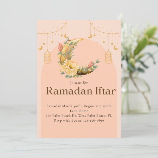 Roze Elegante Ramadan Iftar uitnodiging (Staand voorkant)