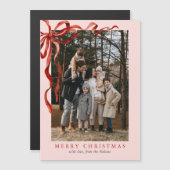 Roze Elegante Rode Boog Kerst Magnetische Kaart (Voorkant / Achterkant)