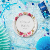 Roze elegante Rozen Geometrische aangepaste bruilo Papieren Bordje (Feest)