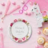 Roze elegante Rozen Geometrische aangepaste bruilo Papieren Bordje (Feest)