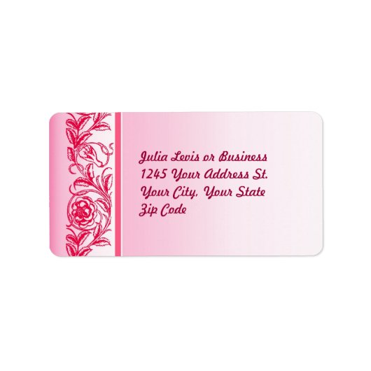 Roze Elegante rozen ornament aangepaste adresetike Etiket (Voorkant)