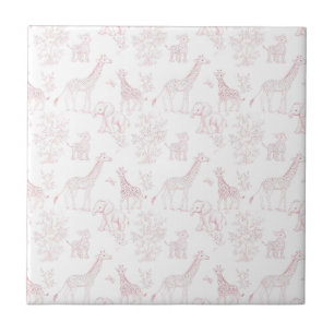Roze Elegante Safari Toile Vintage Ontwerp Tegeltje