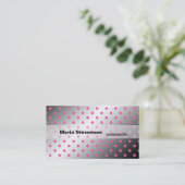 Roze, elegante schitterende roze en grijze polka-s visitekaartje (Staand voorkant)