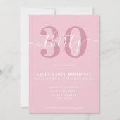 Roze Elegante Script 30e Verjaardagsuitnodiging Kaart (Voorkant)