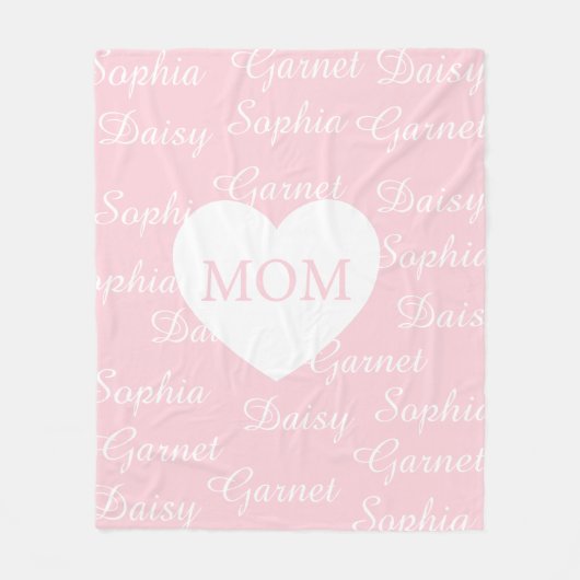 Roze Elegante Script Familienaam Monogram Hart Fleece Deken (Voorkant)