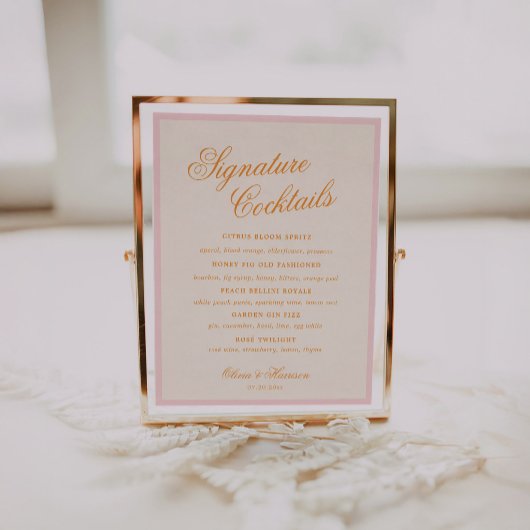 Roze Elegante Script Trouw Signature Dranken Bord Poster